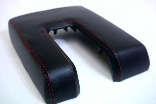 Leather Synthetic Console Armrest Cover For 14-19 Toyota Tundra Black Red Stitch