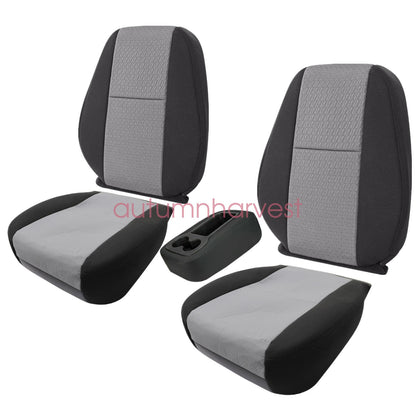 For 2007-2014 Chevy Silverado Front Bottom & Top Cloth Seat Cover Black & Gray