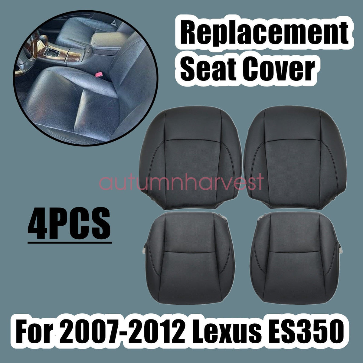 For 2007-2012 LEXUS ES350 Both Side Bottom & Lean Back Seat Cover Leather Black