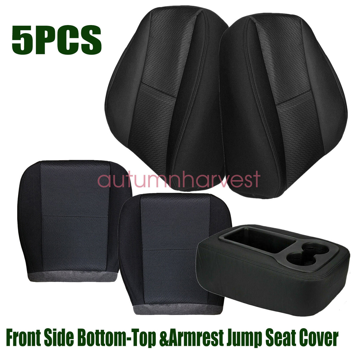 For 07-14 Chevy Silverado GMC Sierra Front Bottom & Top Cloth Seat Cover Black