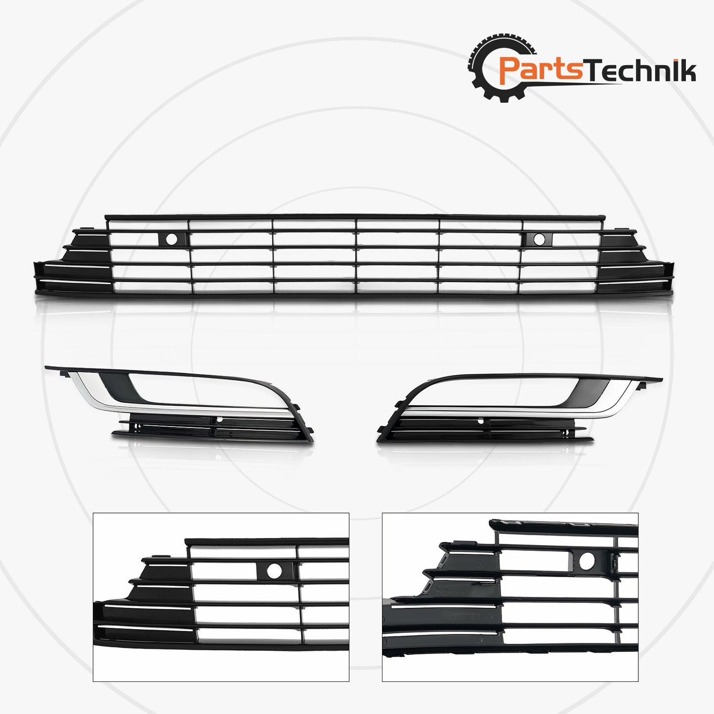 Fits Volkswagen CC 2013-17 Front Bumper Center Lower Grille Fog Light Grill Set