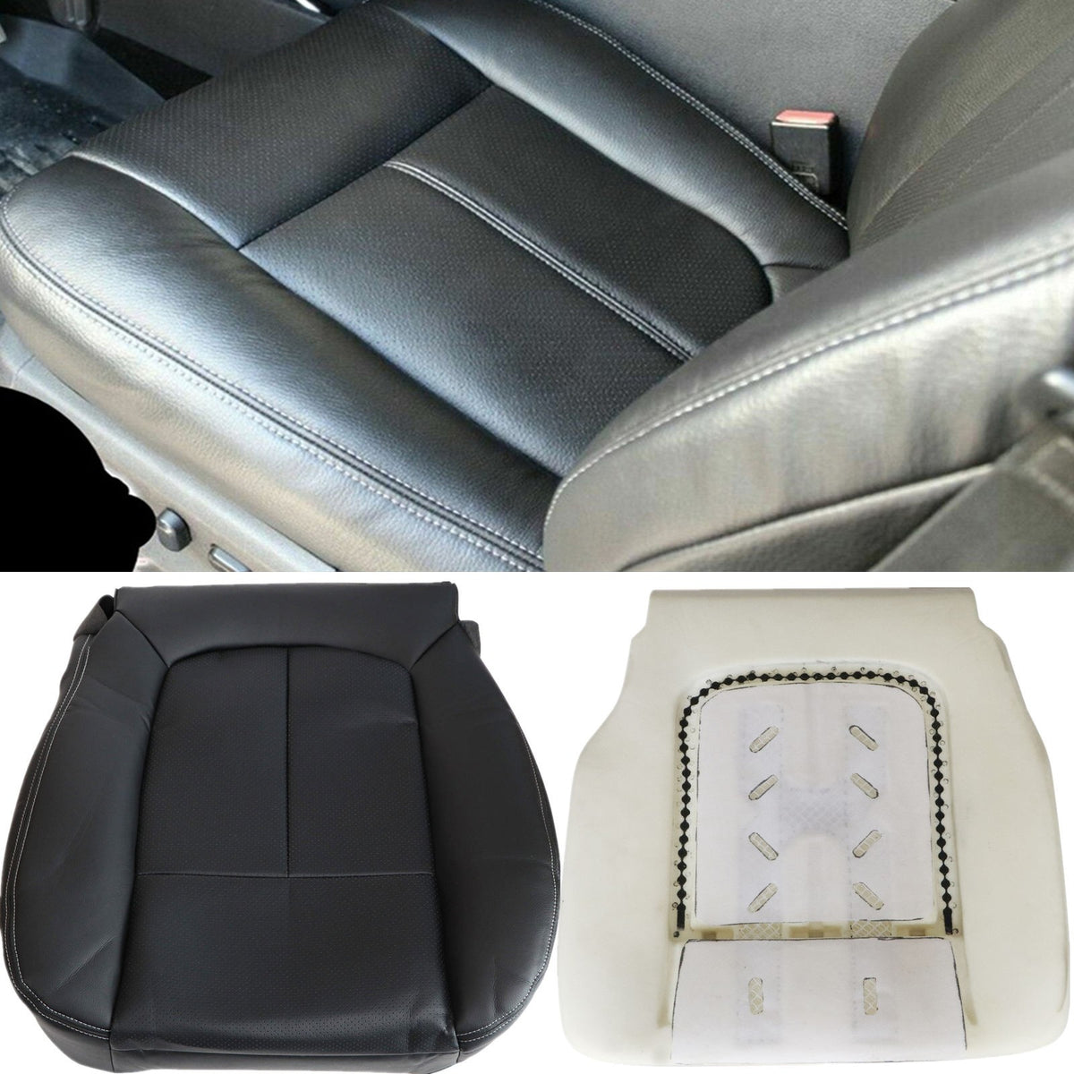 Driver Bottom Seat Cover Leather Black & Foam For 2009-2014 Ford F150 A/C Seats