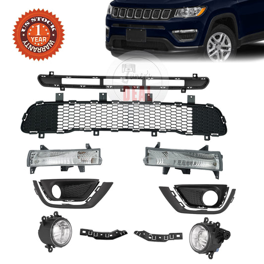 12x Fog Light Trims DRL Grille Front Body Kits Fits 17-21 Jeep Compass