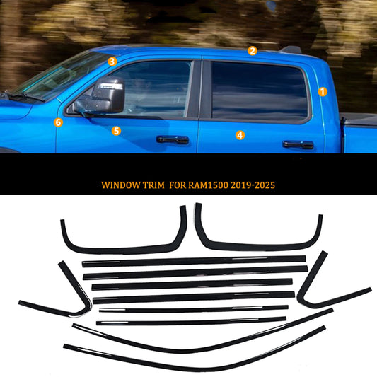 12X For 2019-2025 Dodge Ram 1500 Window Strip Cover Decoration Trim Kit