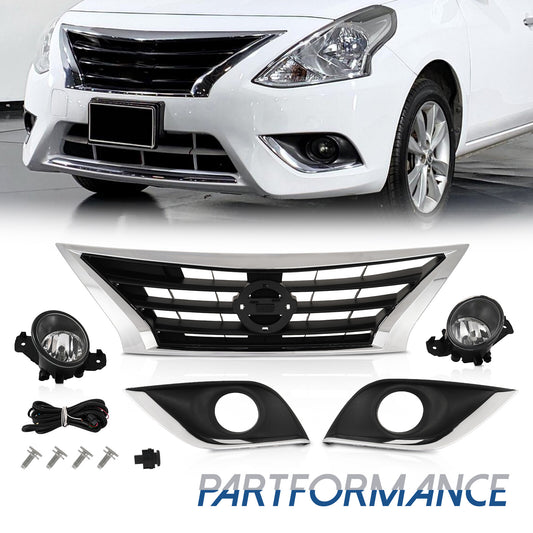 Fit For 2015-2019 Nissan Versa Front Grille Chrome Lower Trim&Foglight Bezels