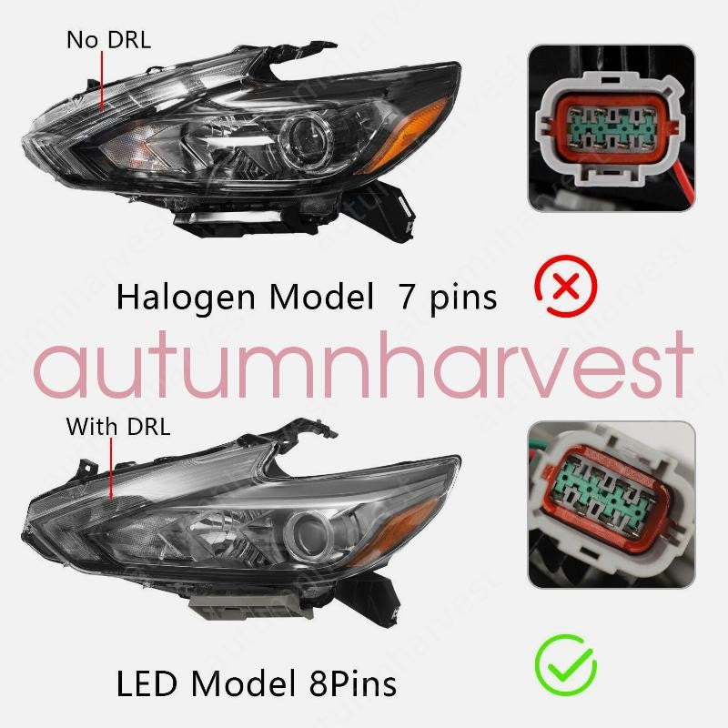 With LED DRL For 2016-2018 Nissan Altima LED Headlight Headlamps Left&Right Pair