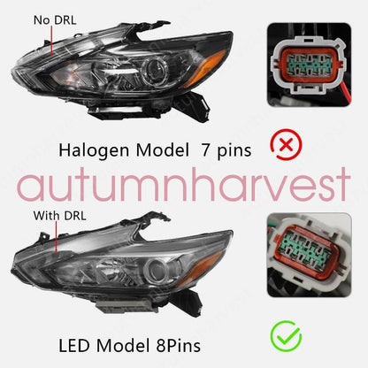 With LED DRL For 2016-2018 Nissan Altima LED Headlight Headlamps Left&Right Pair