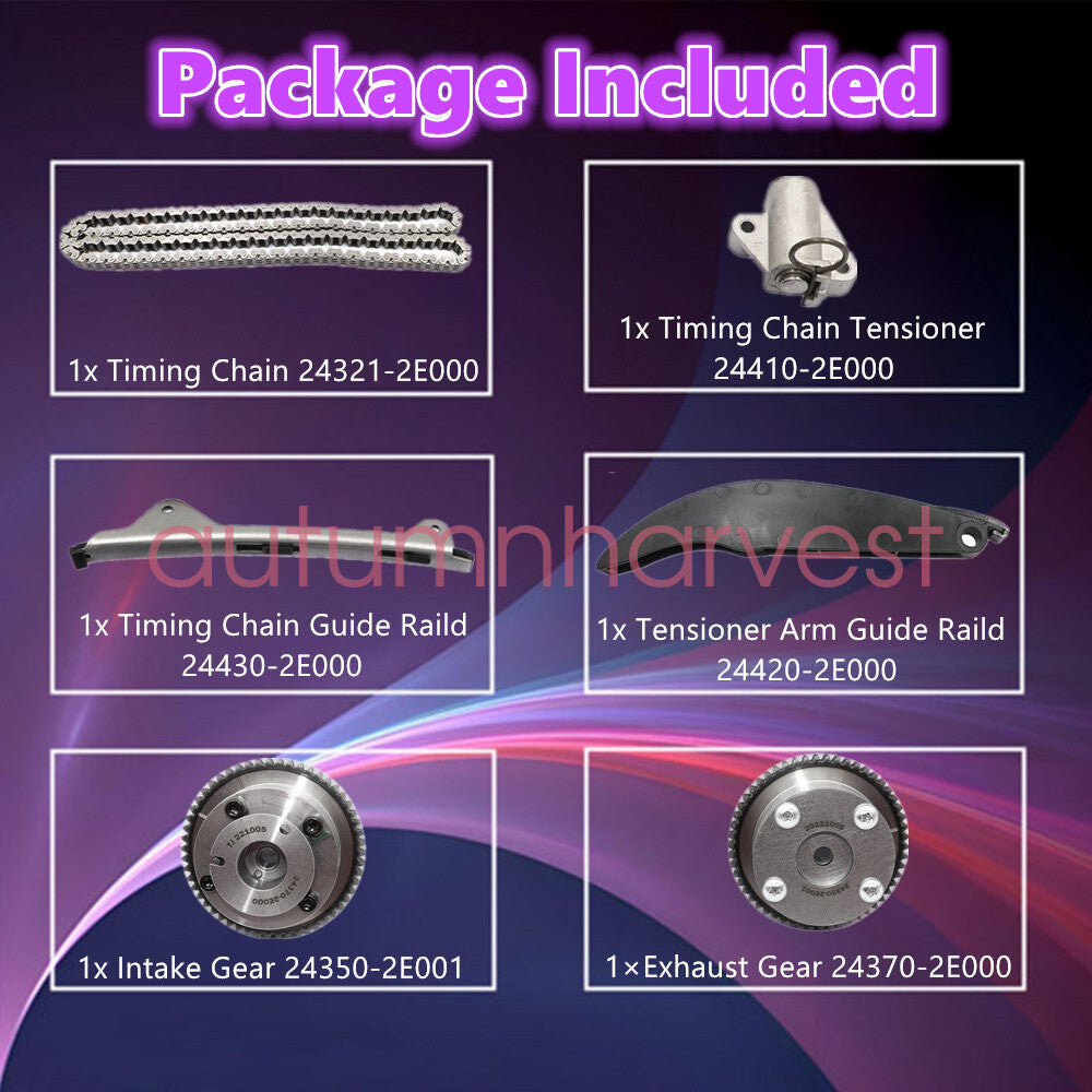 Engine Timing Chain Kit Camshaft Phaser For Hyundai/Kia 1.8L / 2.0L Elantra Soul