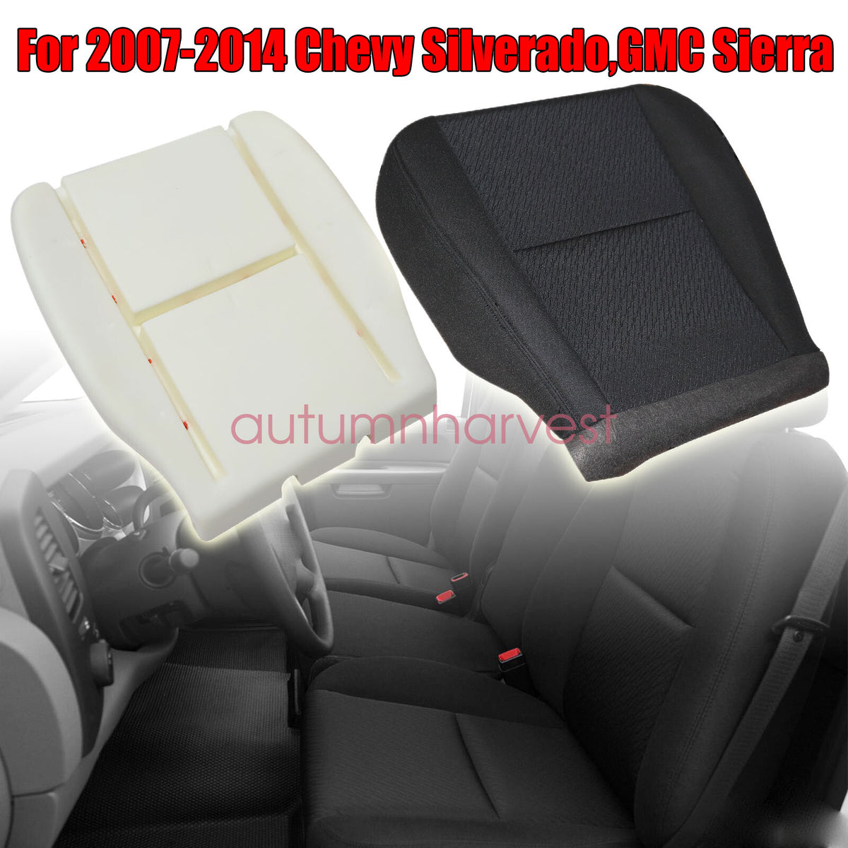 For 07-14 GMC Sierra 1500 2500 HD Driver Bottom Cloth Seat Cover & Foam Cushion