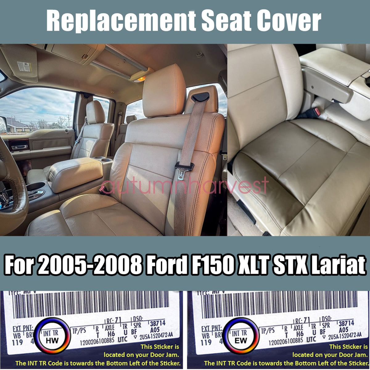 For 2005-2008 Ford F150 Driver & Passenger Bottom Leather Seat Cover Beige Tan
