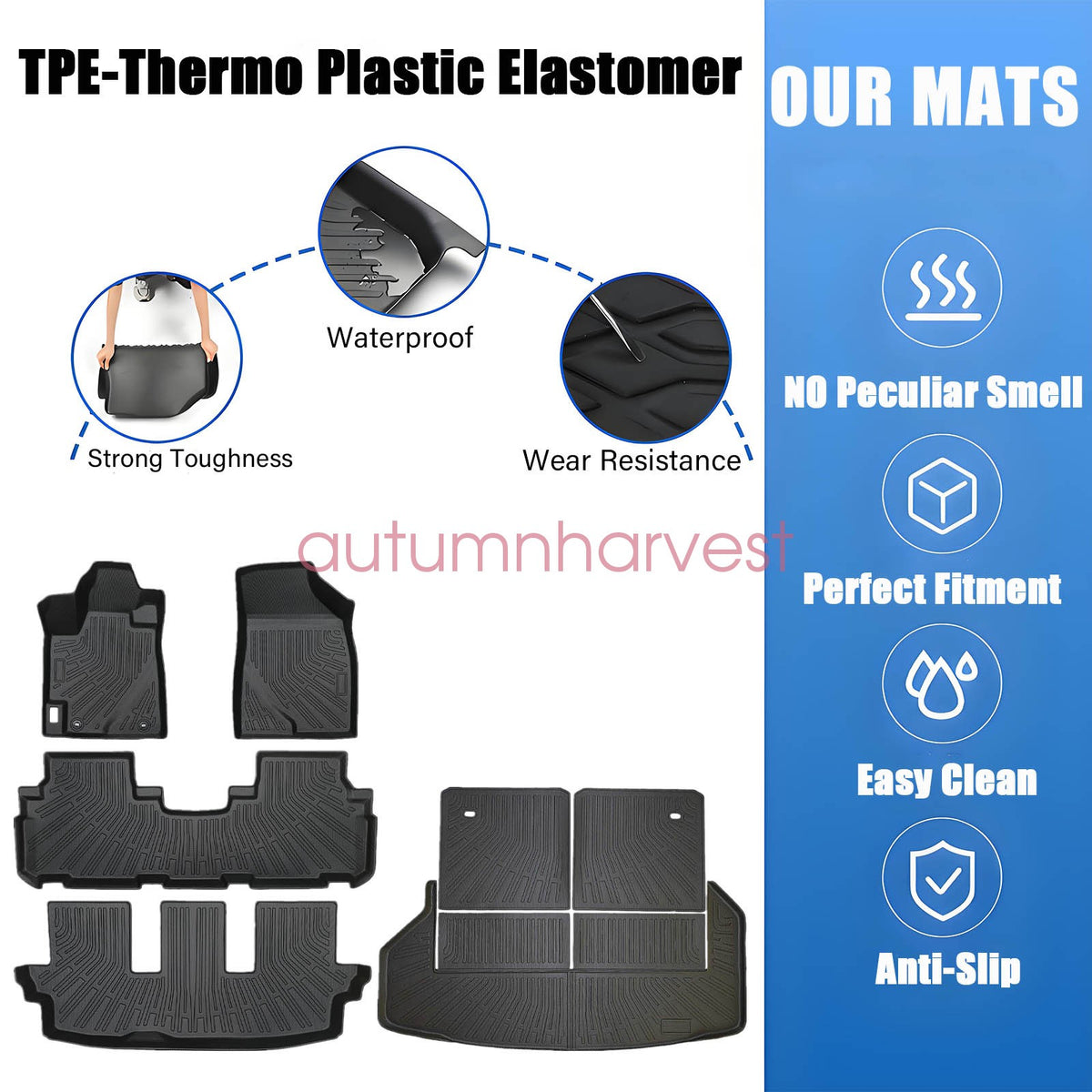 TPE Floor Mats & Trunk Cargo Liners For 2008-2013 Toyota Highlander All Weather