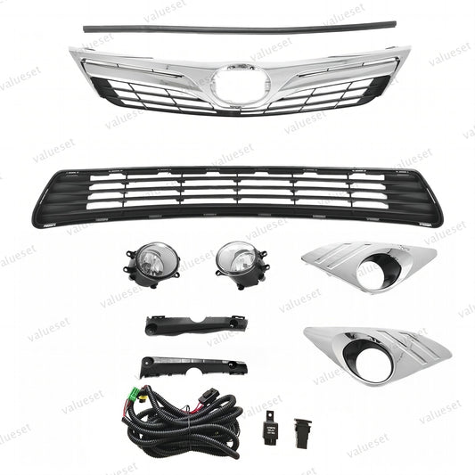 For 2012-14 Camry LE XLE Front Bumper Upper Lower Grille w/ Seal + Fog Light Kit