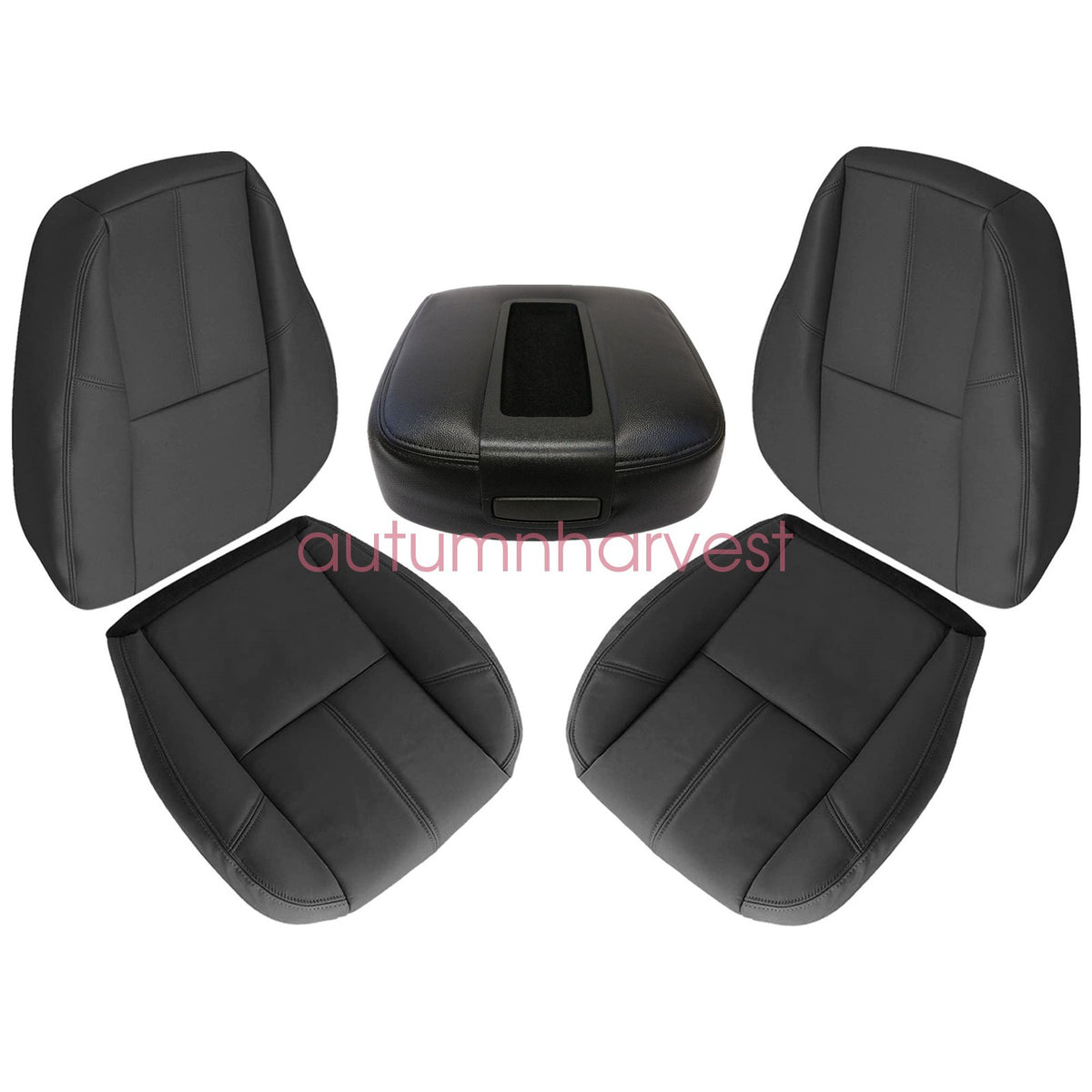 Fits 07-14 GMC Sierra Driver & Passenger Bottom & Top Leather Seat Cover Black