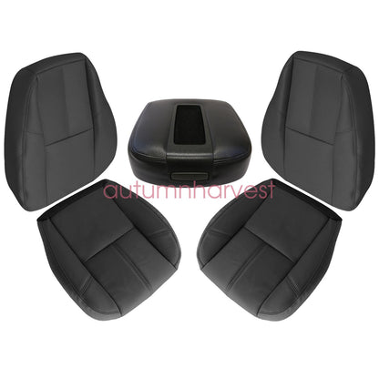 Fits 07-14 GMC Sierra Driver & Passenger Bottom & Top Leather Seat Cover Black