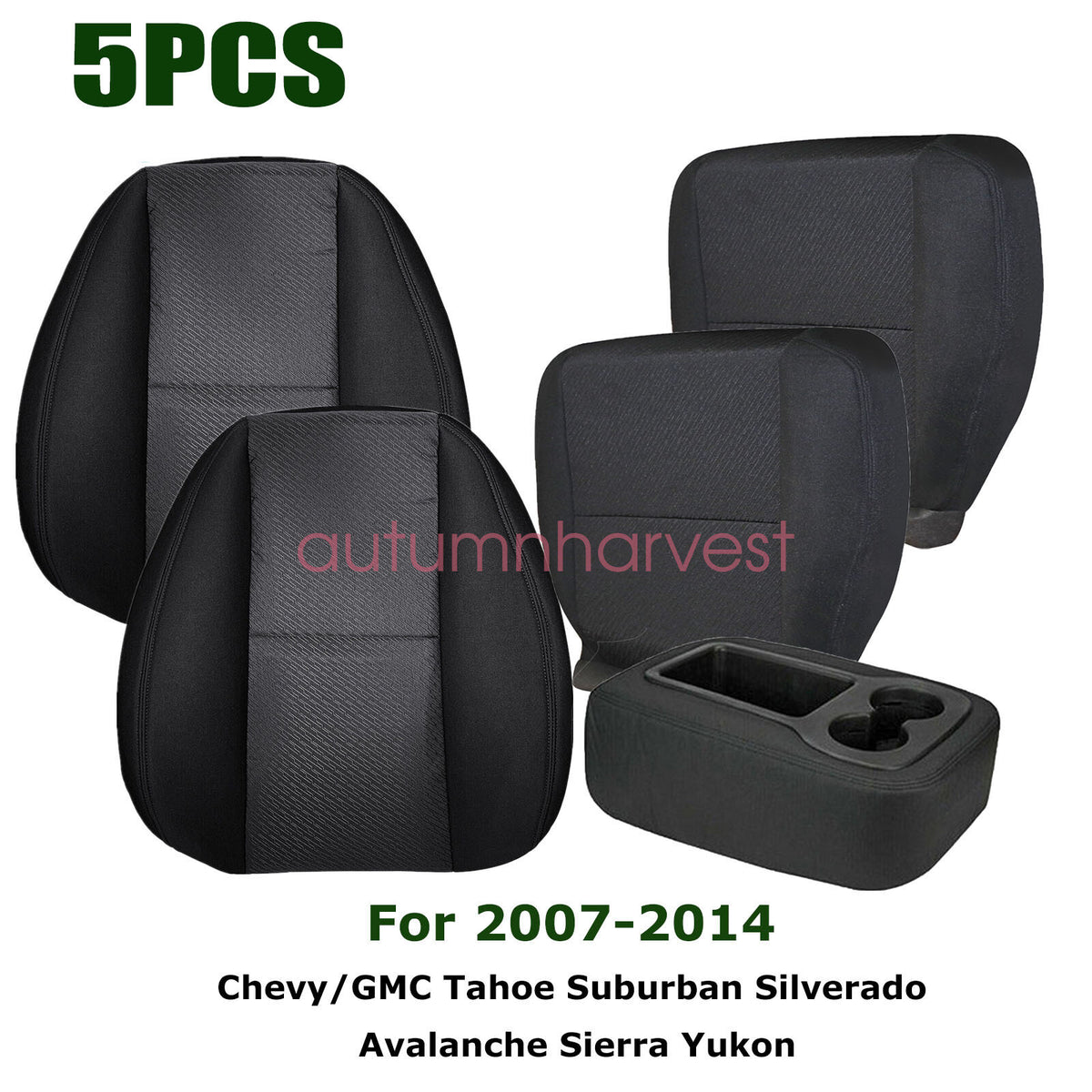 For 07-14 Chevy Silverado GMC Sierra Front Bottom & Top Cloth Seat Cover Black