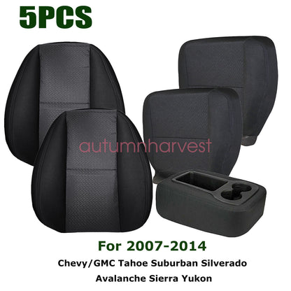 For 07-14 Chevy Silverado GMC Sierra Front Bottom & Top Cloth Seat Cover Black