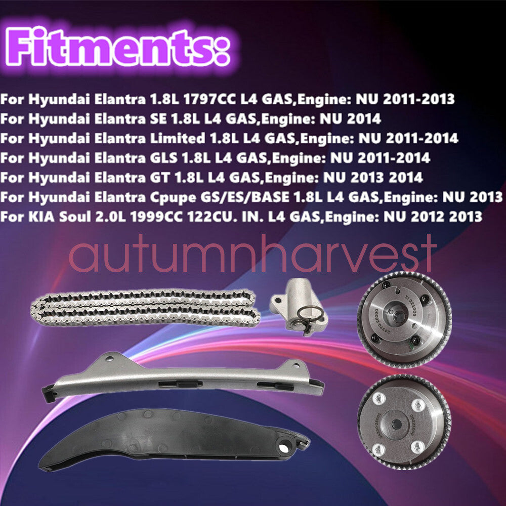 Engine Timing Chain Kit Camshaft Phaser For Hyundai/Kia 1.8L / 2.0L Elantra Soul
