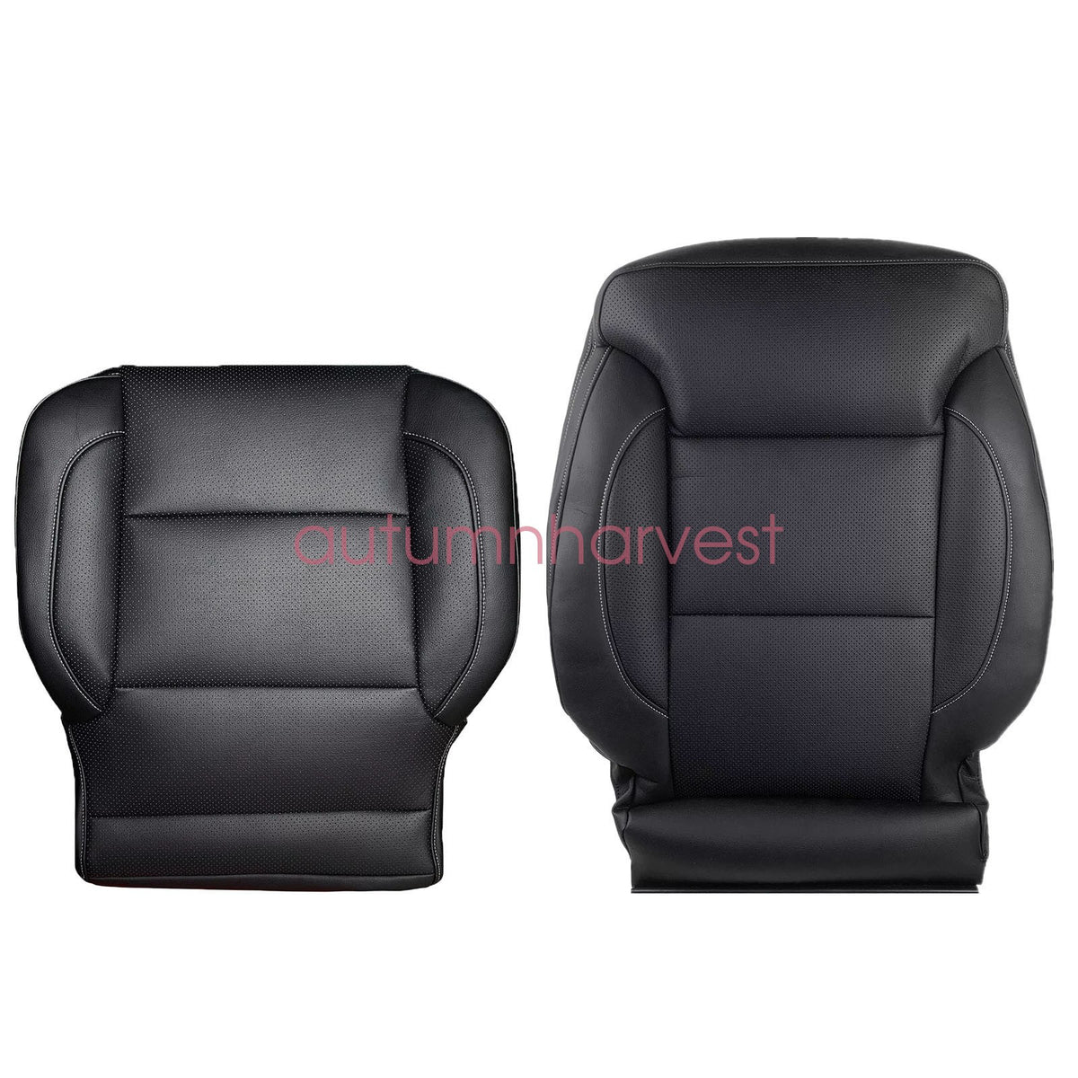 For 14-2019 Chevy Silverado 1500 Passenger Bottom & Top Leather Seat Cover Black