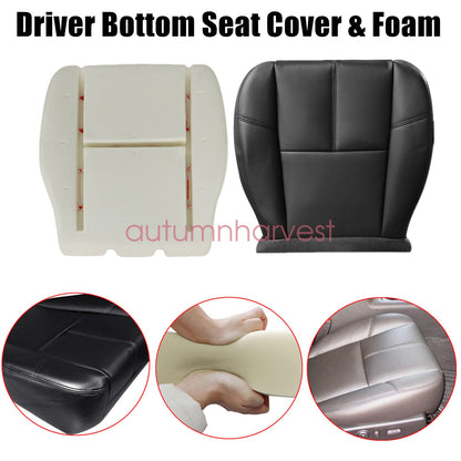 Driver Bottom Seat Cover & Foam Cushion For 2007-2014 Chevy Silverado Black