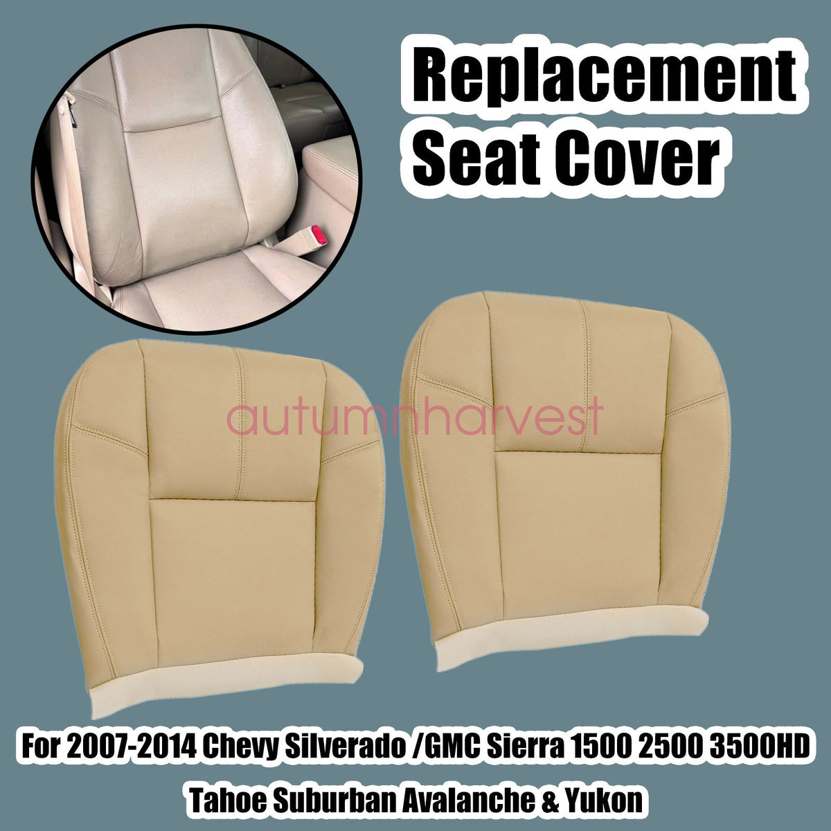 For 2007 2008-2014 Chevy Tahoe Driver & Passenger Bottom Seat Cover Leather Tan