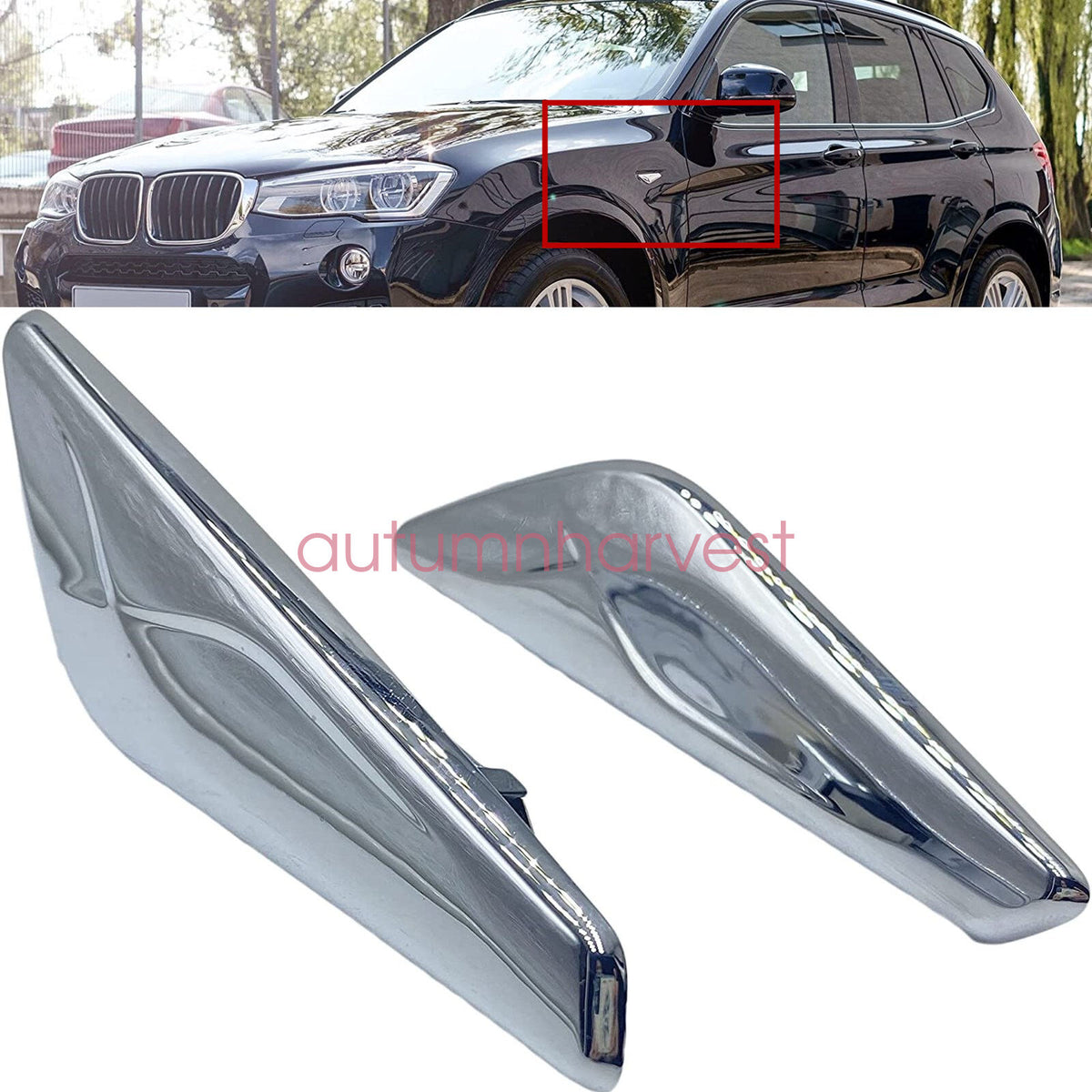 Pair Chrome Front Left Right Side Fender Trim Finisher For BMW X3 X4 F25 F26