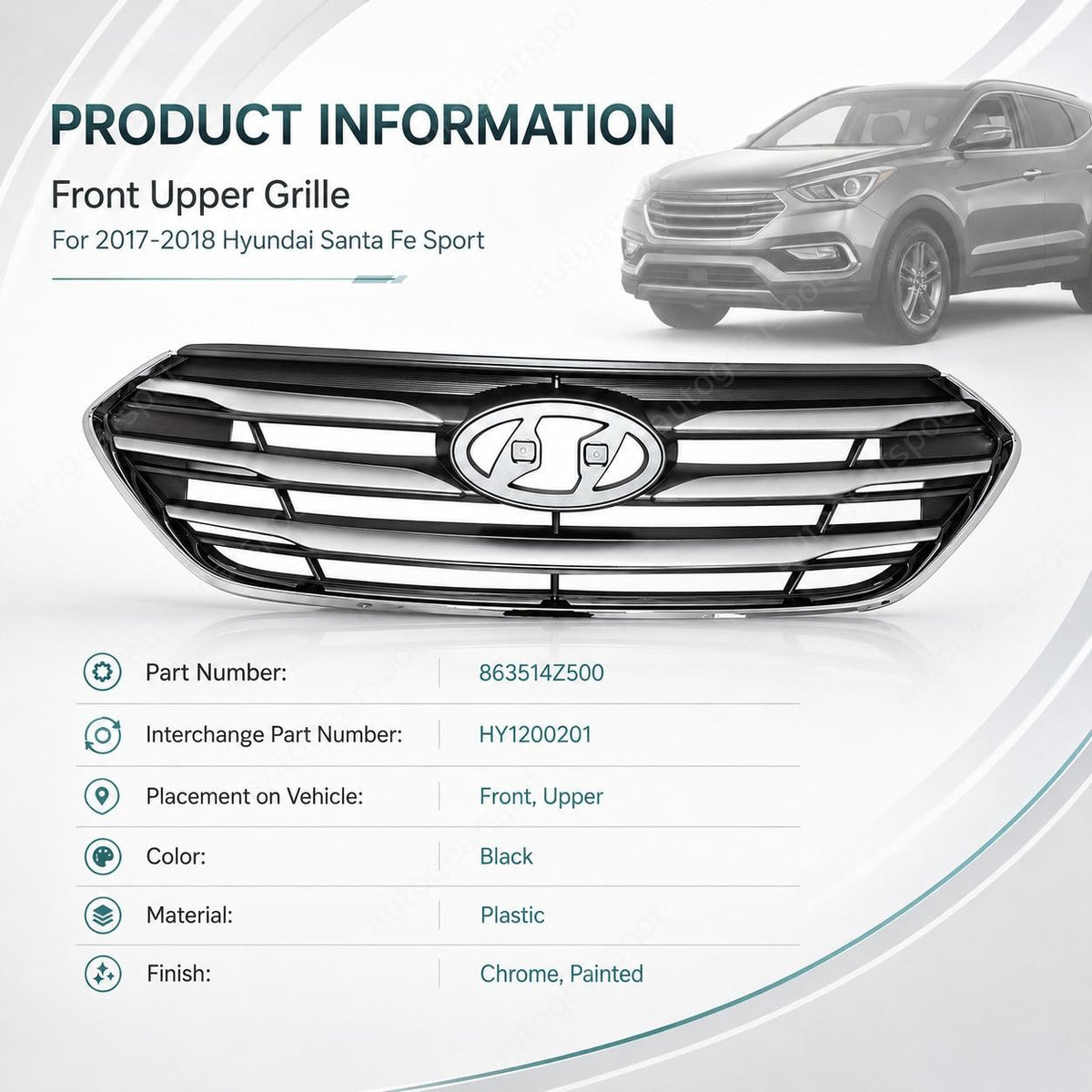 For Hyundai Santa Fe Sport 17-2018 Front Bumper Upper Grille Assembly 863514Z500
