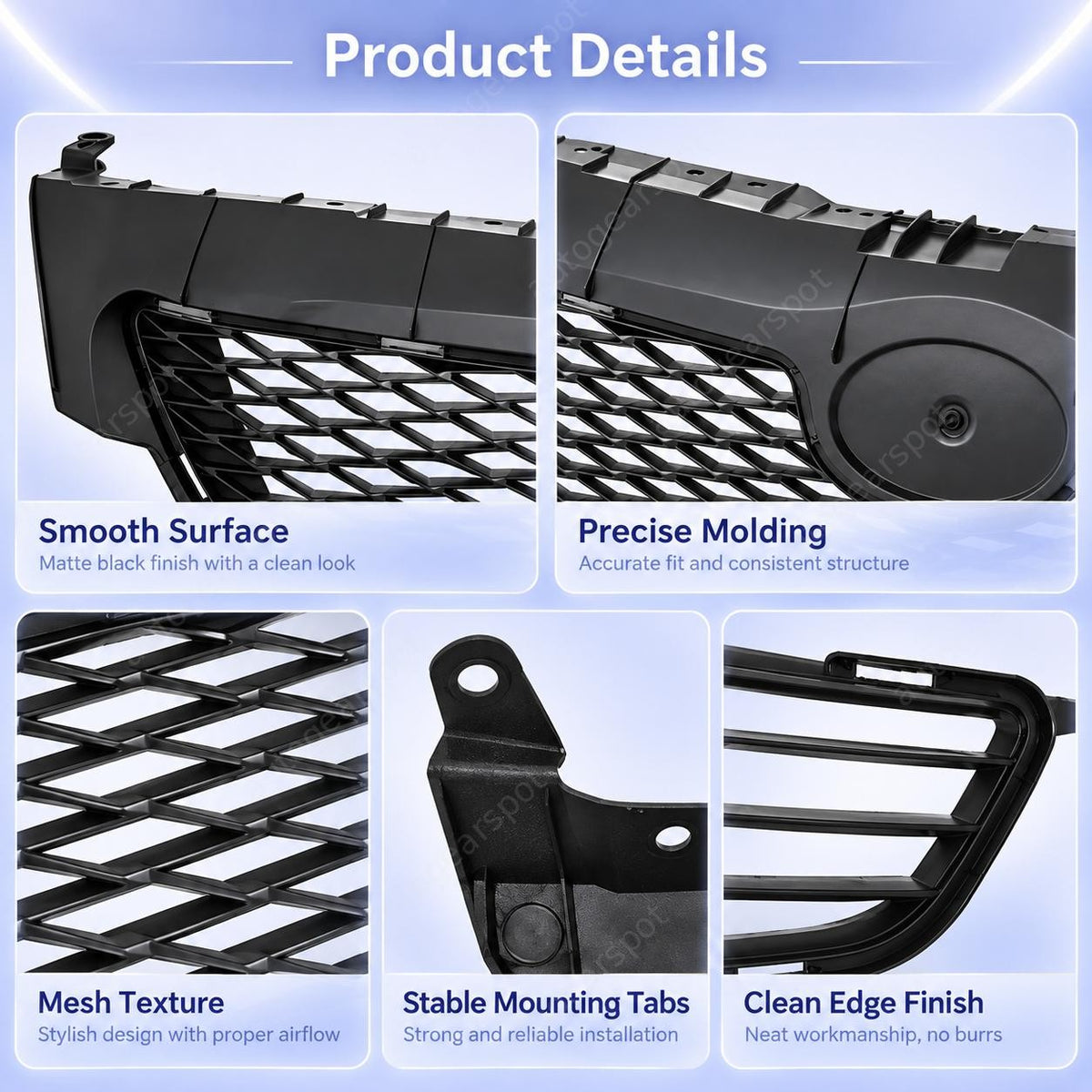 Front Bumper Face Bar Upper & Lower Grille Textured For 2009-2010 Toyota Corolla