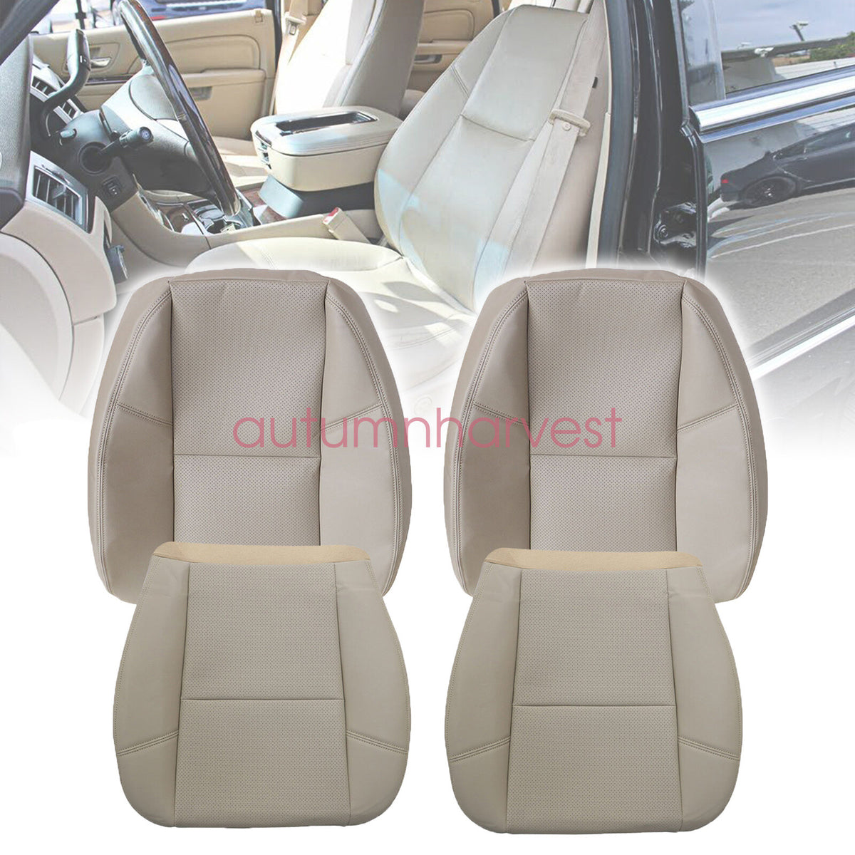 2007 2008 For Cadillac Escalade EXT ESV Front Both Side Leather Seat Cover Tan