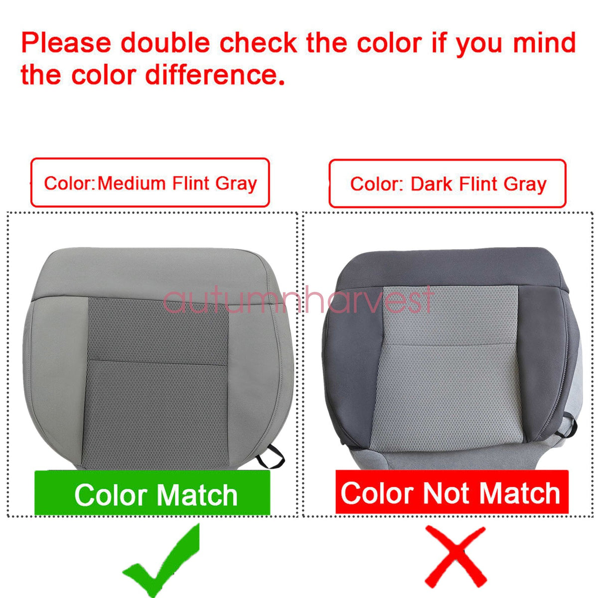 Fits 2004-2008 Ford F150 XLT Passenger Bottom & Top Cloth Seat Cover Flint Gray