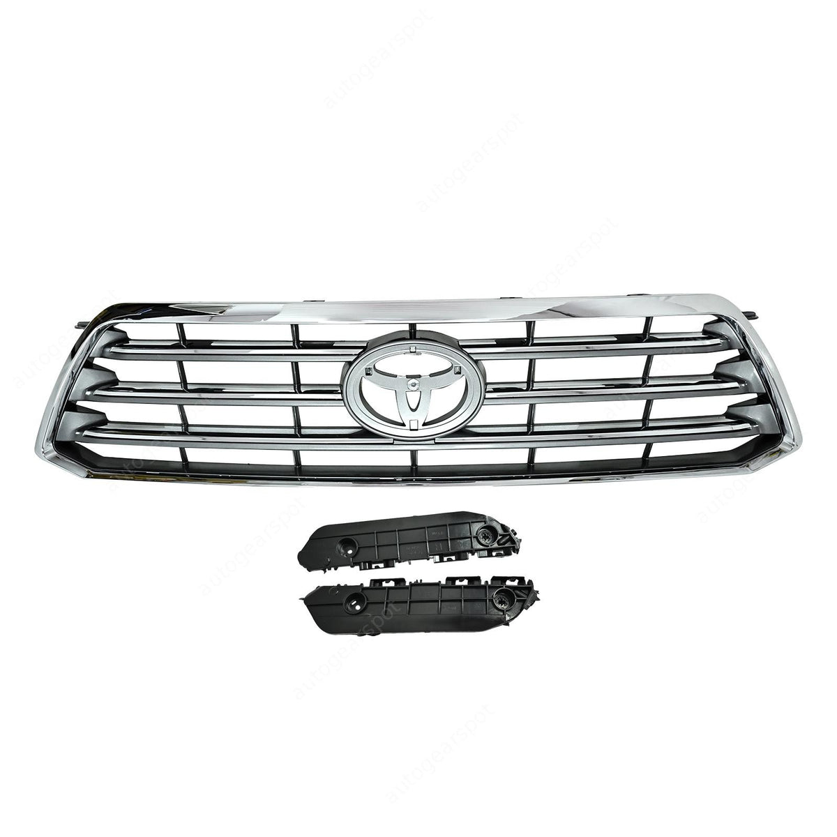 Front Upper Chrome Grille W/ Pair Bumper Bracket For 2008-2010 Toyota Highlander