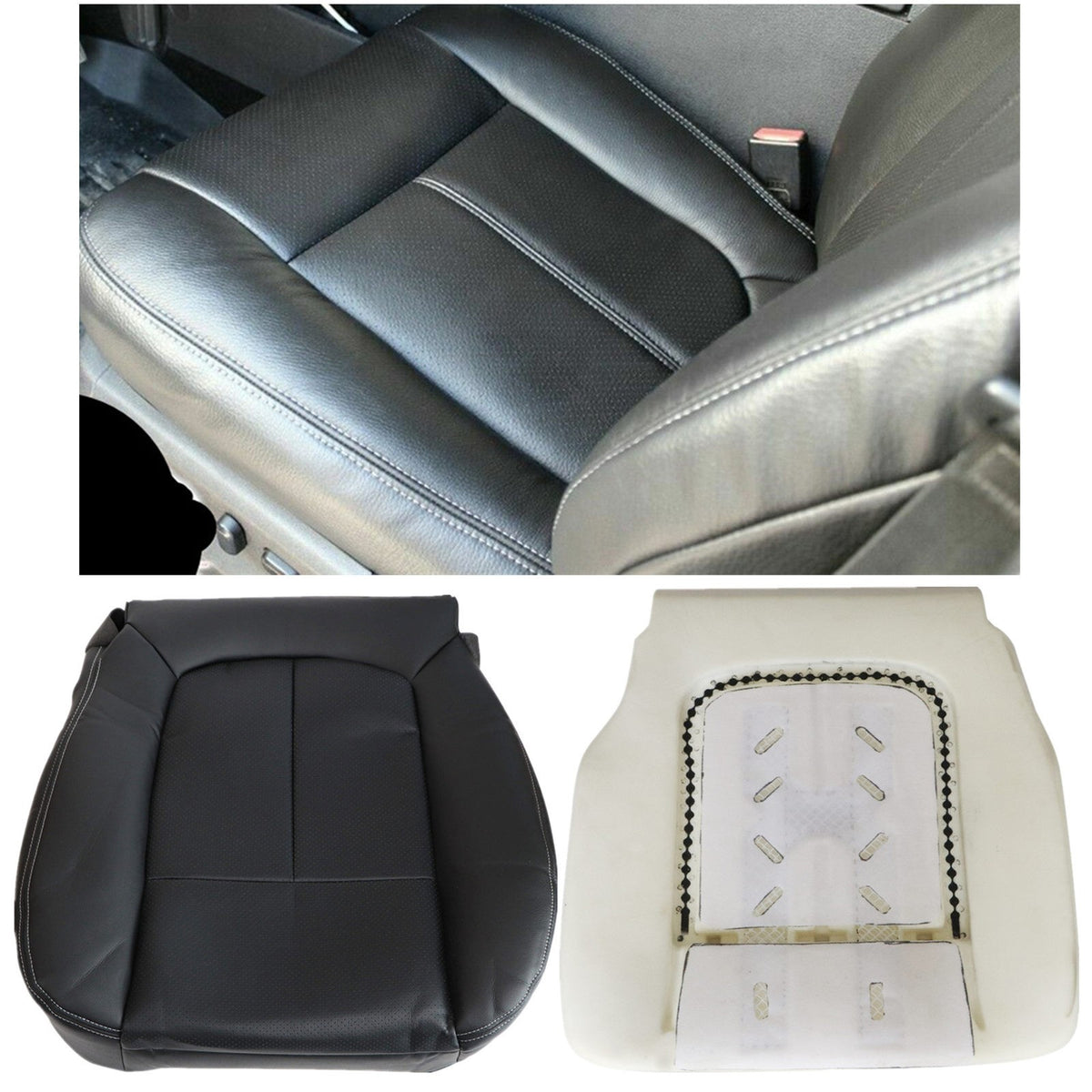 Driver Bottom Seat Cover Leather Black & Foam For 2009-2014 Ford F150 A/C Seats