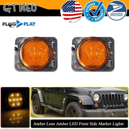 For 2007-18 Jeep Wrangler JK Pair Front Fender LED Side Marker Light Amber Lens