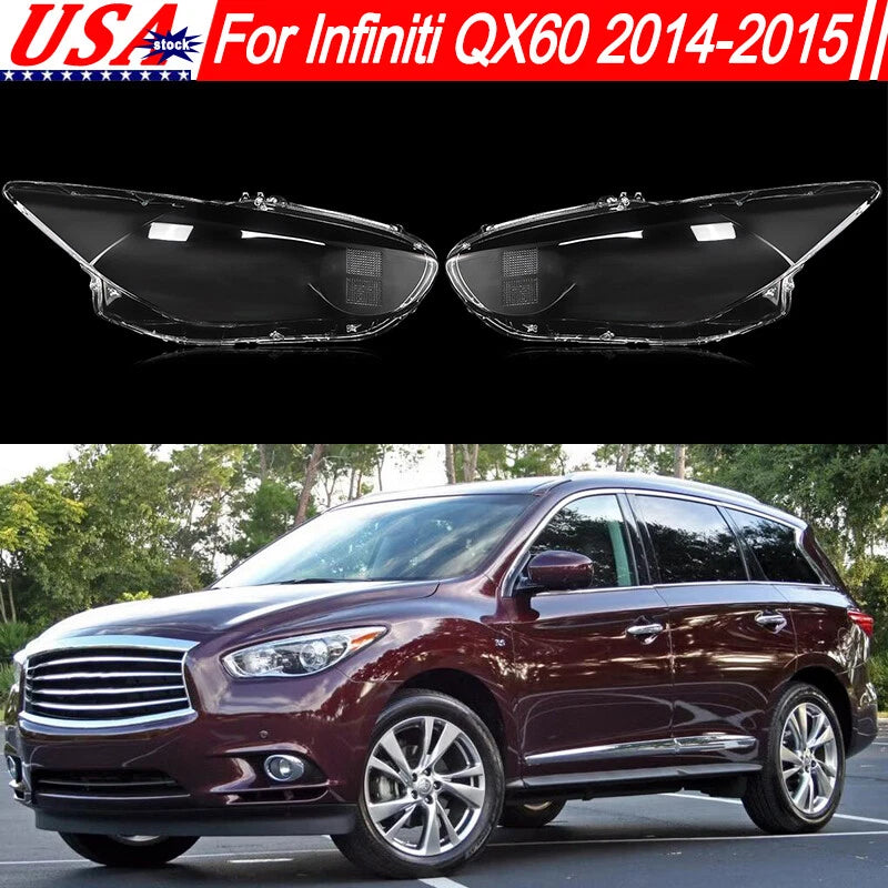 For 2014 2015 Infiniti QX60 Clear Headlight Lens Cover Shell LH RH Pair