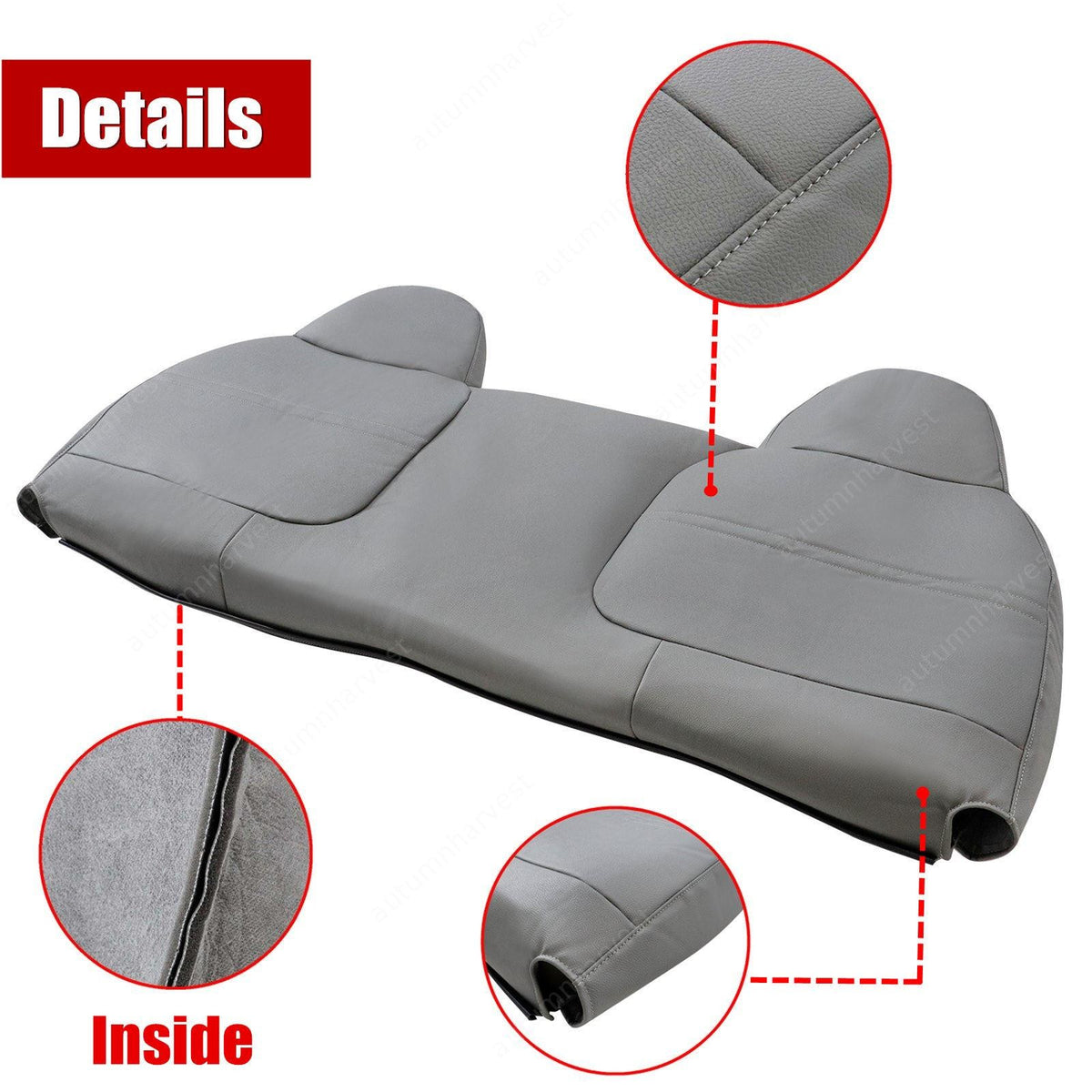 For 1999-2002 Ford F450 F550 XL Replacement Bench Bottom & Top Seat Cover Gray