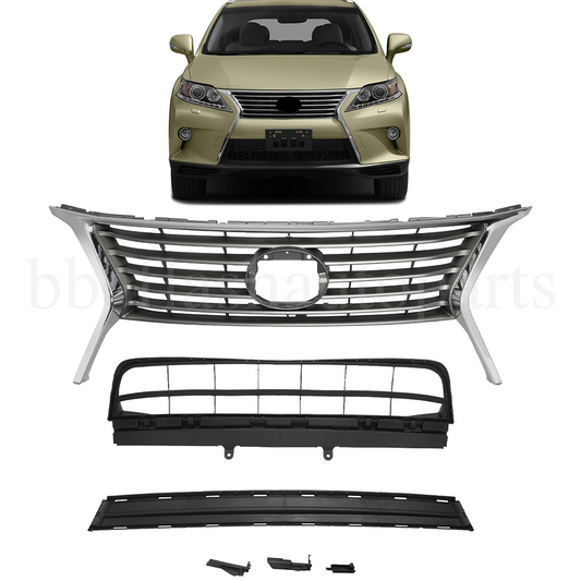 Front Upper+Lower Bumper Grill Assembly For 2013-2015 Lexus RX450h RX350 F Sport