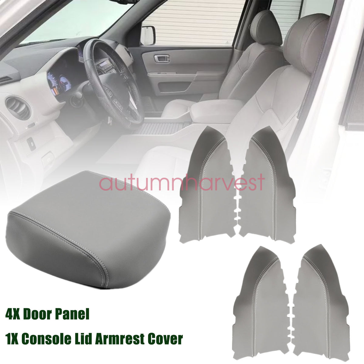 For Honda Pilot 2009-15 Driver & Passenger Door Panel+ Console Lid Armrest Cover