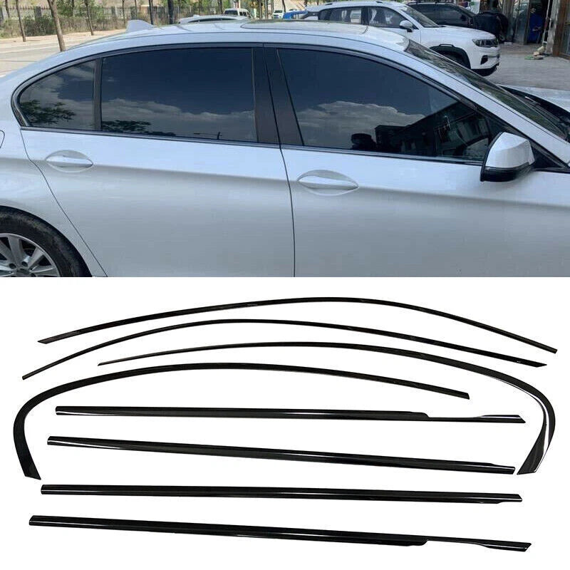 For 11-16 BMW 5 Series F10 New 8x Window Molding Trim Frame Strips Gloss Black
