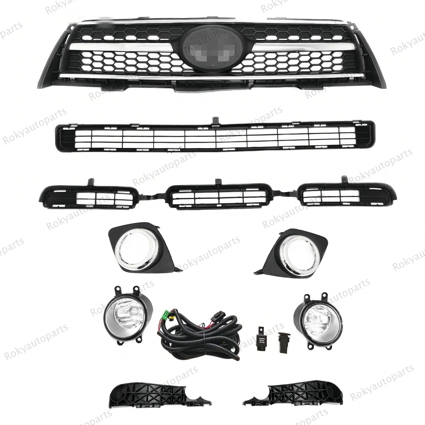 For RAV4 Sport 2009 - 2012 Bumper Upper Lower Grille + Fog light Kit +2 Brackets