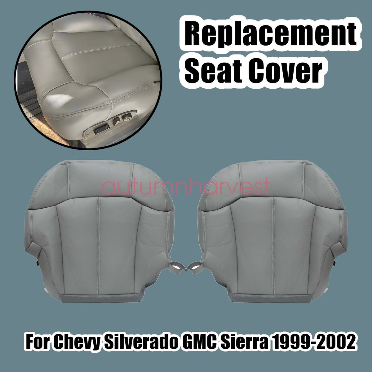 Driver & Passenger Seat Cover Gray For Chevy Tahoe Suburban Silverado 1999-2002
