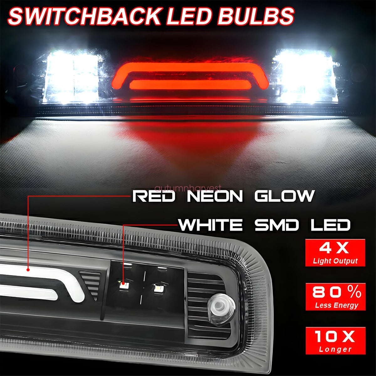 Fits 09-18 Dodge Ram 1500 10-18 2500 3500 LED 3rd Tail Lights Brake Lamp Smoked