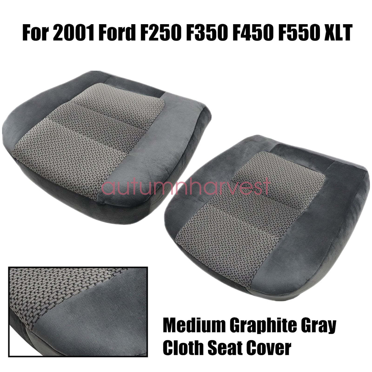For 2001 Ford F250 F350 XLT Driver & Passenger Side Bottom Cloth Seat Cover Gray