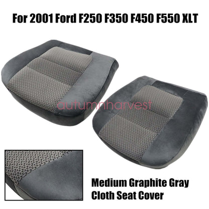 For 2001 Ford F250 F350 XLT Driver & Passenger Side Bottom Cloth Seat Cover Gray