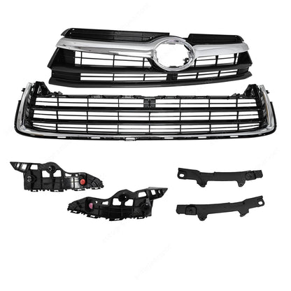 w/5 Bumper Bracket For Highlander 2014-16 Front Upper Lower Chrome Grille Grill