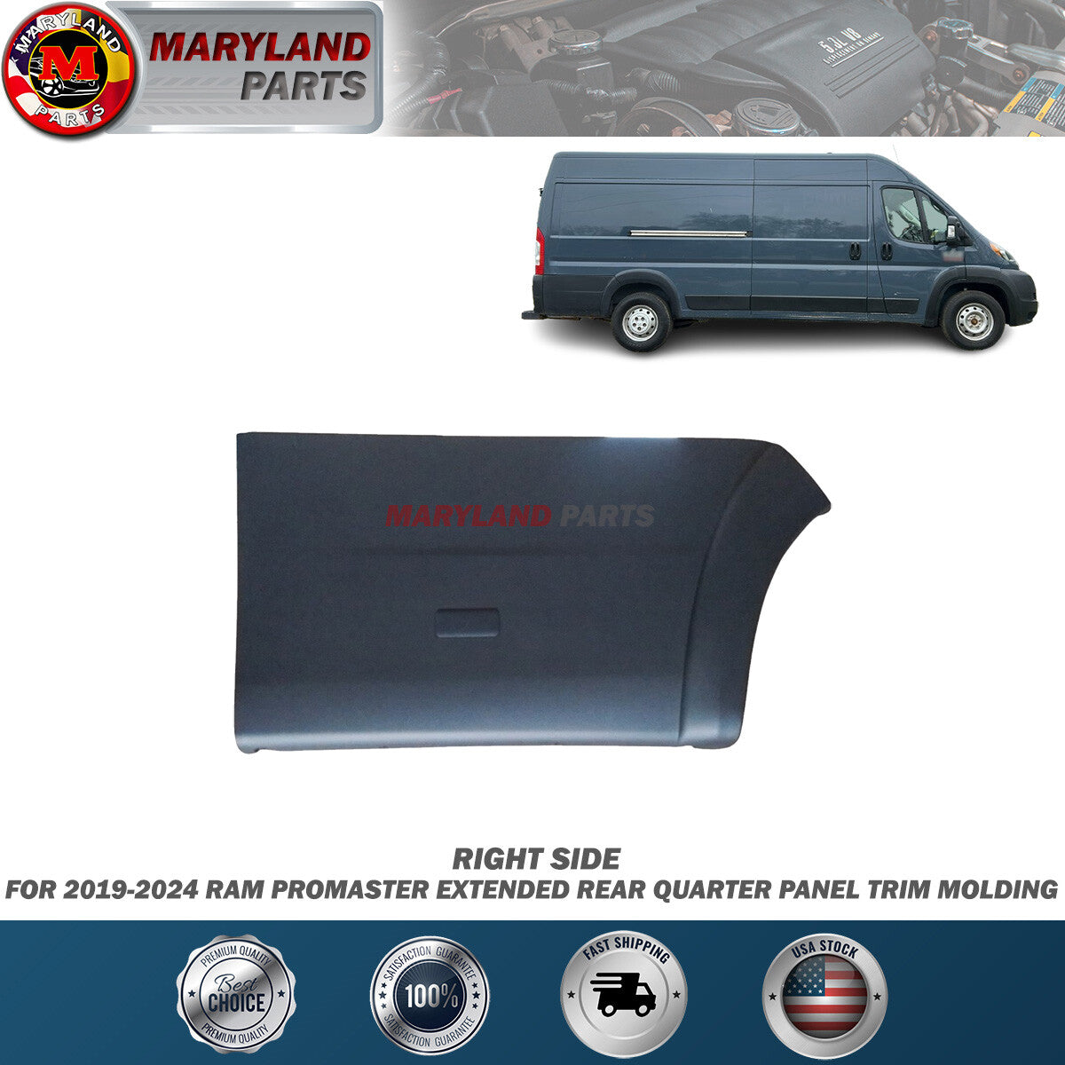 Fit 19-24 Ram Promaster Extended Quarter Panel Flare Trim Molding Rear Right