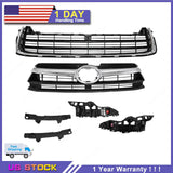 w/5 Bumper Bracket For Highlander 2014-16 Front Upper Lower Chrome Grille Grill