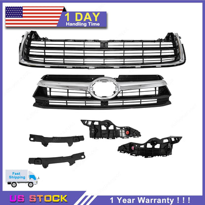 w/5 Bumper Bracket For Highlander 2014-16 Front Upper Lower Chrome Grille Grill