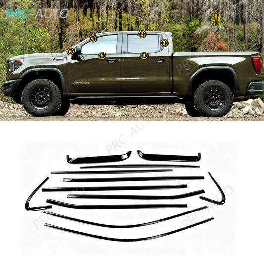 Windows Sill Molding Strip Trim Gloss Black Steel For GMC Sierra 1500 2019-2026