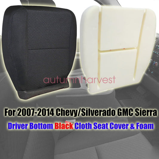 For 07-14 GMC Sierra 1500 2500 HD Driver Bottom Cloth Seat Cover & Foam Cushion