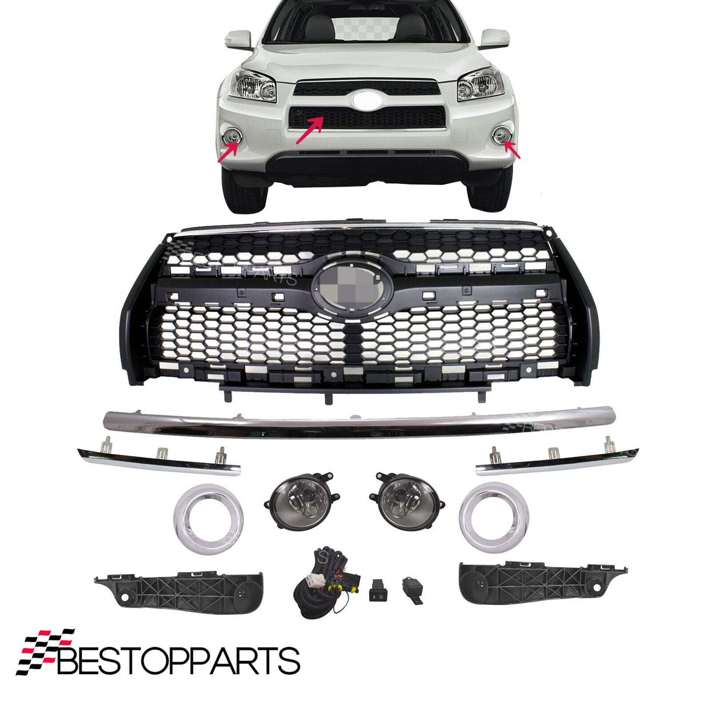 Fits 2009-2012 Toyota RAV4 Limited Front Grille W/Trim/Fog Light/Bracket 10PCS