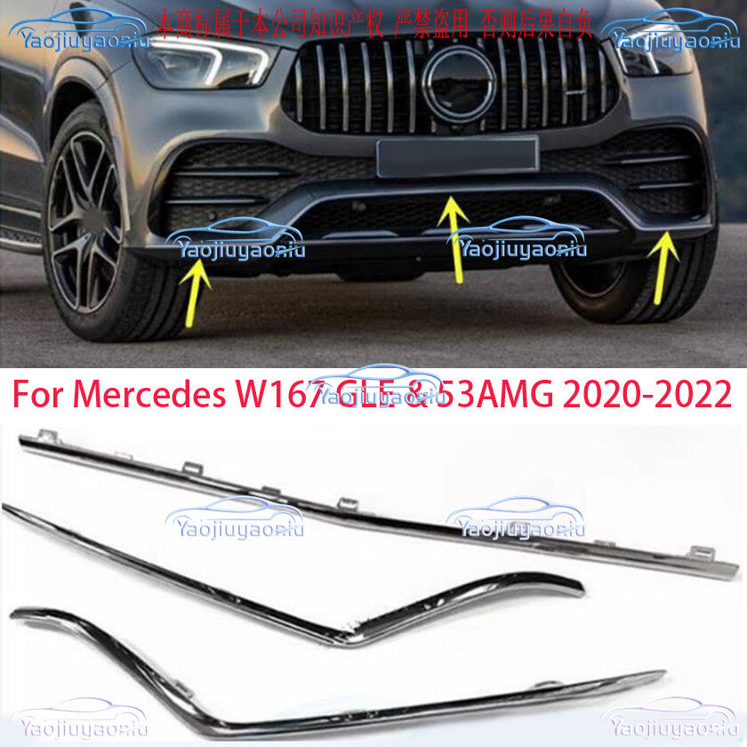 Chrome Front Bumper Molding Cover Set Fit Mercedes-Benz W167 GLE AMG 53 2020-22
